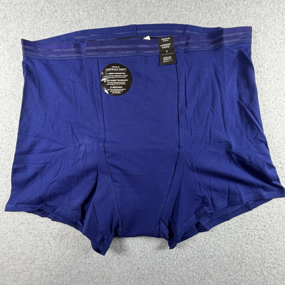 Torrid Leakproof Panty Medium Absorption Blue Cotton Sz 3X Shortie Brief NWT
